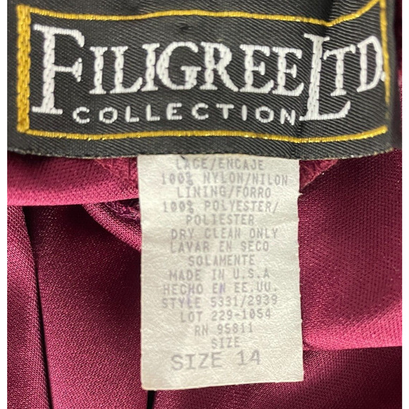 Vintage 90s Filigree Ltd Collection Burgundy Lace Overlay Dress Formal Wedding - Picture 8 of 10